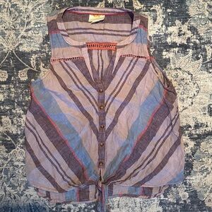 Anthropologie Maeve Striped Linen Tie
Front Sleeveless Blouse Top Size 12